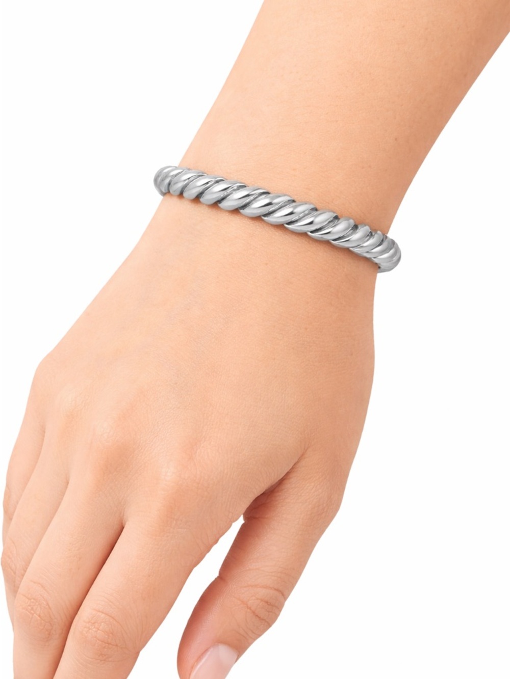 Silver Twisted Rope Cuff Bracelet Stainless Steel Waterproof Hypoallergenic